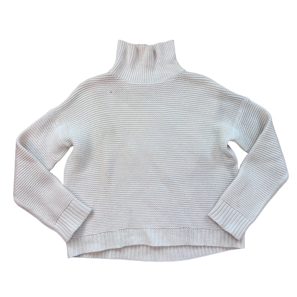 Vince Wool Cashmere Mock Neck Sweater Cream Off White‎ Waffle Knit Small Womens